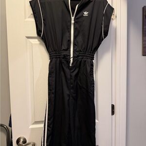 adidas Black Jumpsuit with White Trim and Zip